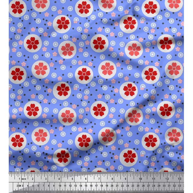Soimoi Poly Georgette Fabric Dot & Floral Artistic Printed Craft Fabric by The Yard 42 Inch Wide