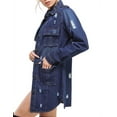 thumbnail image 2 of Women's Distressed Denim Cotton Button Up Long Military Utility Jean Jacket (Dark Blue, M), 2 of 4