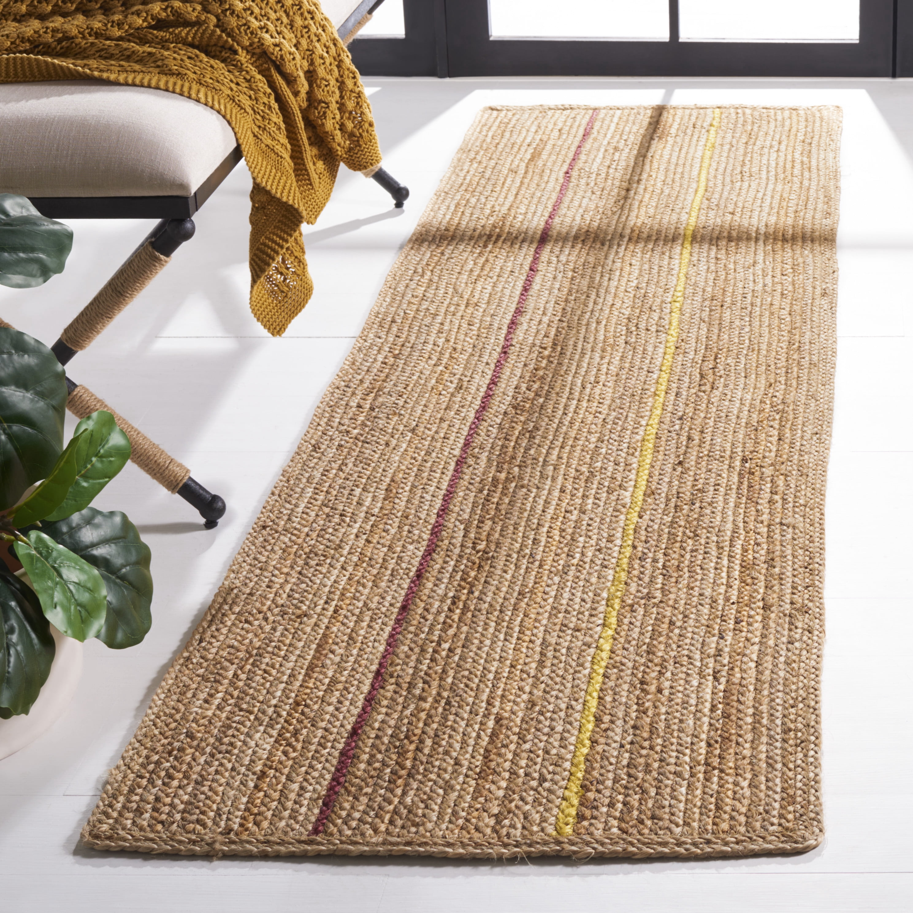 SAFAVIEH Natural Fiber Glen Striped Runner Rug, Natural/Gold, 2'3" x 8'
