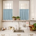 thumbnail image 3 of 3 Piece Kitchen Curtains and Valances Set Vintage Haze Blue Cafe Curtains 24 Inch Length Farmhouse Retro Solid Color Linen Texture Valance & Tier Curtain for Living Room Bedroom 54"x18"+27"x24"*2, 3 of 6