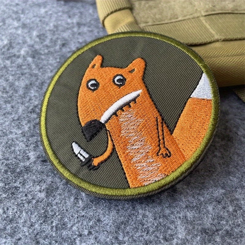 Fox with Knife Embroidered Tactical Patch - Military Morale Badge for Backpack and Hat Decoration