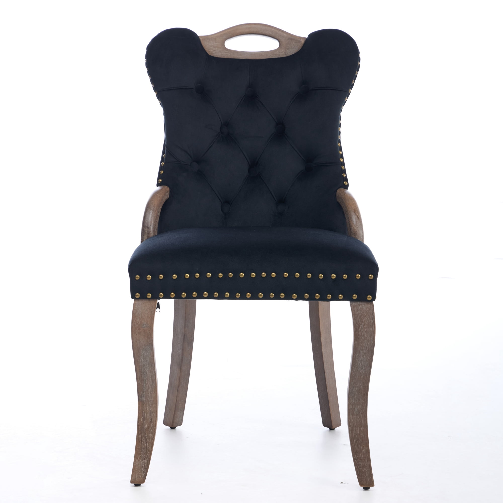 Garitin Dining Chair Set of 2 and Velvet Upholstered Arm Chairs, Button Tufted Back with Nailhead Trim and Solid Wood Legs for Dining Room, Black
