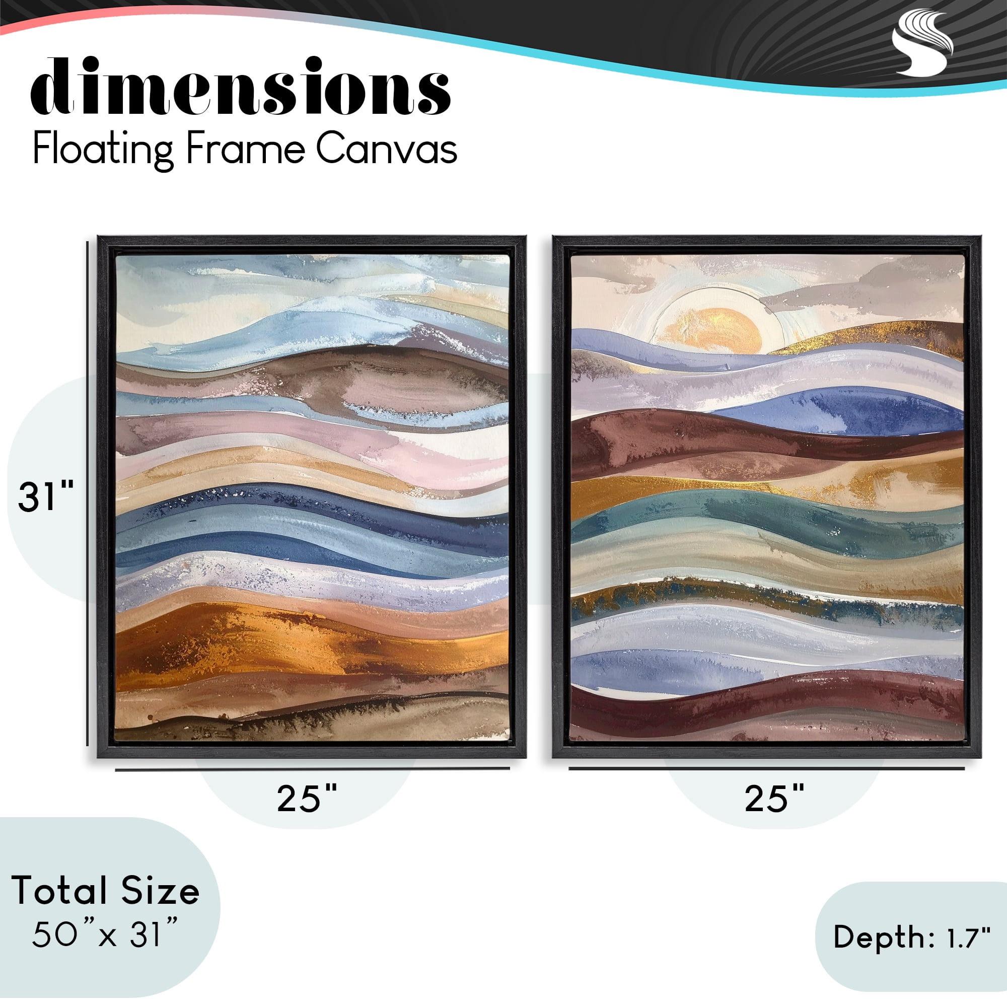 Stupell Industries Earthy Ocean Flow 2 Piece Black Framed Floater Canvas Set, design by Alonza Saunders