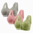 thumbnail image 2 of CFLVAEK 3 Pack Plus Size Bras for Women Wireless Front Closure Bra Full Cover Everyday Bras Comfy Push Up Bralette for Elder Women Green M, 2 of 4