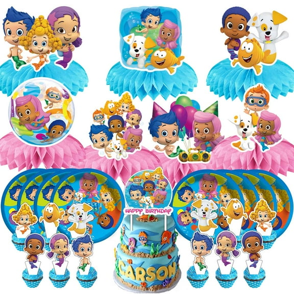 Bubble Guppies Party Supplies Decor Plates Fans Decorations Honeycomb Centerpieces Cake Toppers