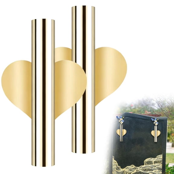 Wall Flower Vase 2PCS, Metal Tube Cemetery Flower Holders for Gravestone Memorial Decoration 4.5x2.38 Inch