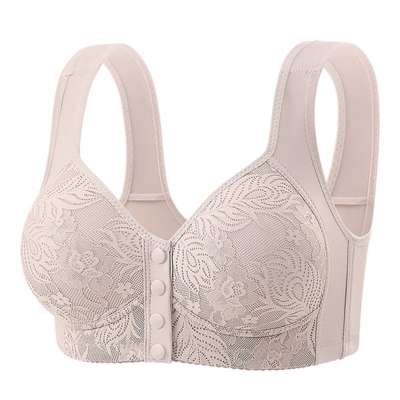 felwors Posy Bras for Older Women Senior Front Closure Plus Size Comfy Breathable Full Support Everyday Bra with Snaps 2026 (Light Gray, M)