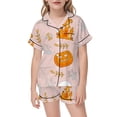 thumbnail image 5 of SJLDQY Halloween Pajamas for Girls Pumpkin Print Short Sleeve Shirts and Shorts 2 Piece Loungewear Sets Casual Sleepwear Button Down Pj Sets, 5 of 5