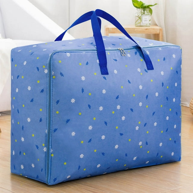 Bolsa de edredón de gran capacidad, bolso de viaje portátil, almacenamiento de edredón acolchado, extra grande 70*30*50cm - Floral Azul