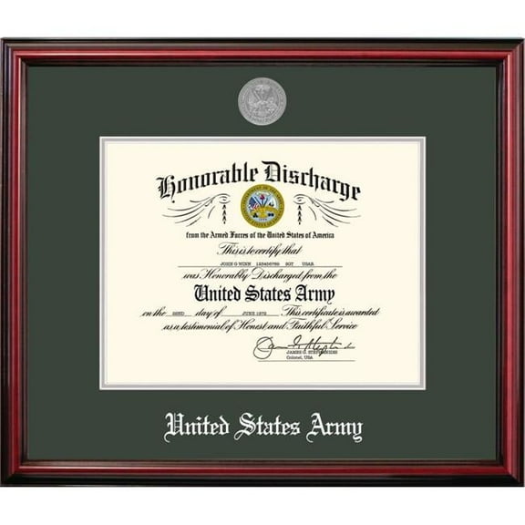 Campus Images ARDPT002 8.5 x 11 in. Patriot Frames Army Discharge Petite Cherry Frame with Silver Medallion