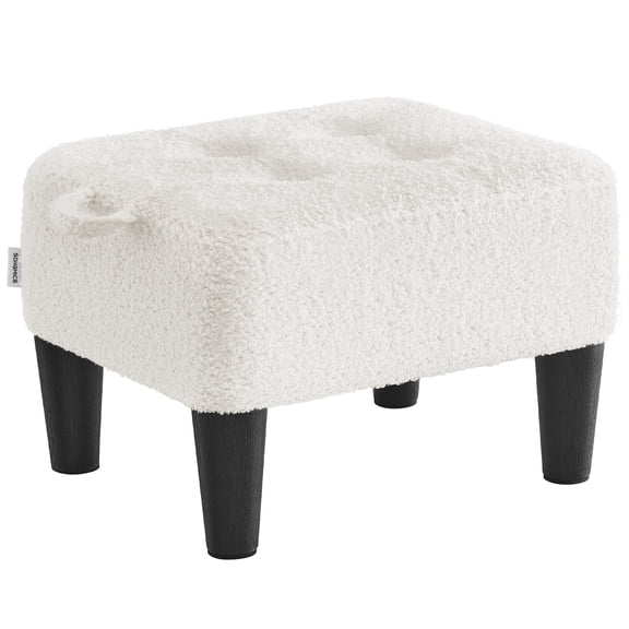 SONGMICS Foot Stool, Small Teddy Fleece Footstool Ottoman with Thick Cushion and Legs, 330 lb Weight Capacity, Cream White and Ink Black