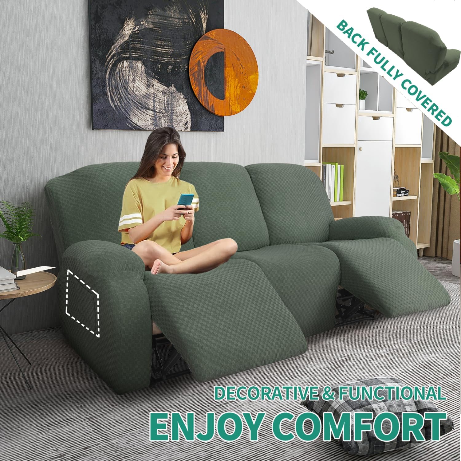Joqmia Stretch Recliner Slipcover, Jacquard Fabric Recliner Sofa Cover with Elastic Bottom, Furniture Protector Fits Most Reclining
