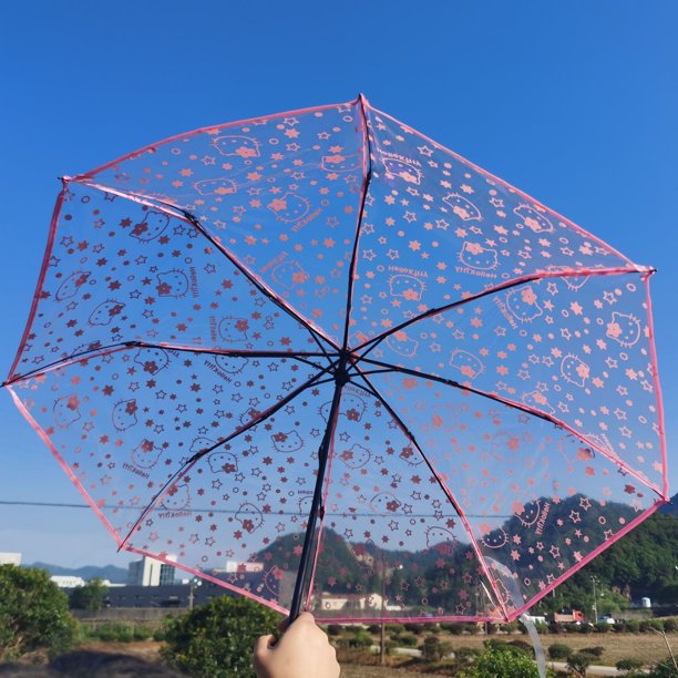 Hello Kitty Kuromi-paraguas de lluvia Manual transparente para mujeres y niñas, resistente al viento, plegable, para viajes al aire libre