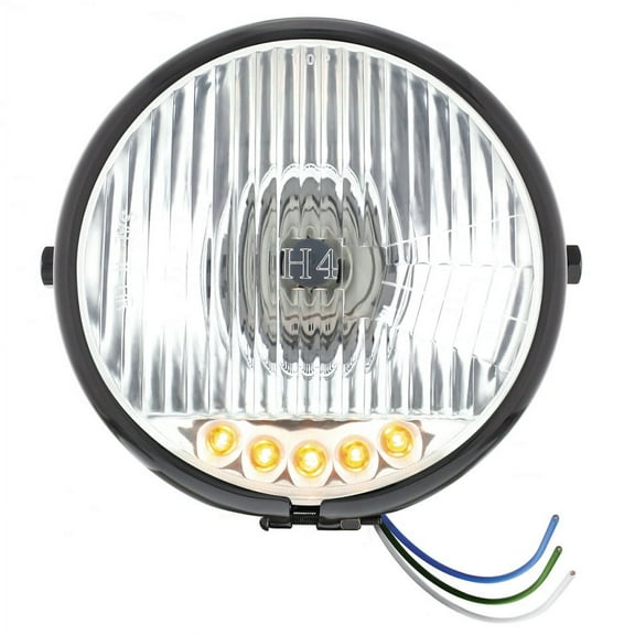 Black 5 3/4? Motorcycle Headlight - Side Mount - Crystal Headlight w/Amber LED Auxiliary/Utility Light