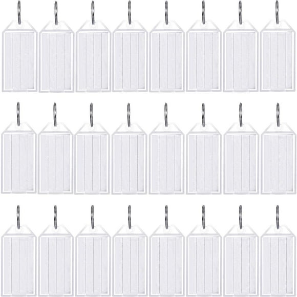 100 Pieces White Tough Plastic Key Tags with Split Ring Label Window Id Luggage Tag Key Ring Key Chain