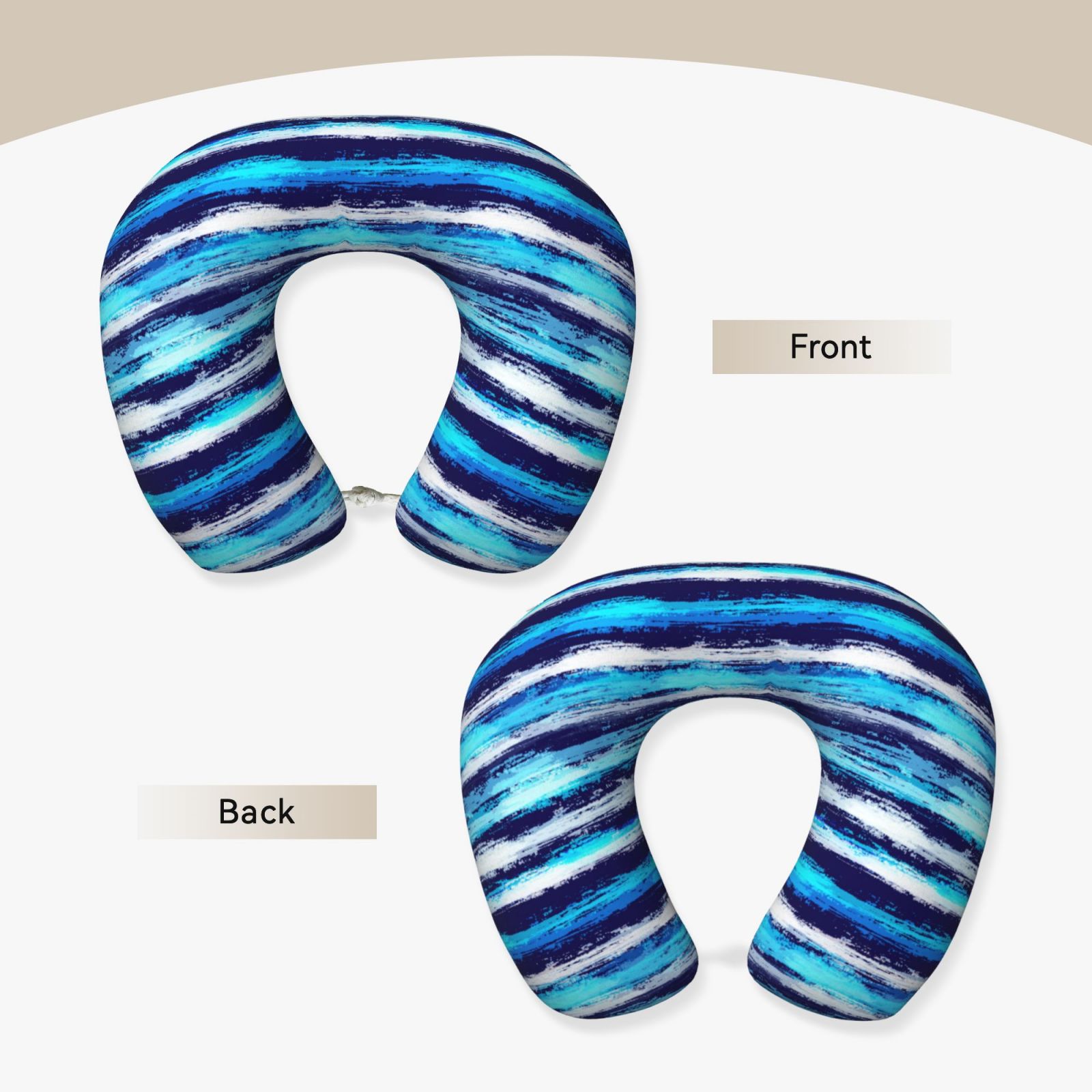 Xecao Ice Blue Stripes Print Memory Foam Cervical Neck Pillow Versatile U-Shaped Pillows for Home,Office,Camping,Travelling,Soft Washable Cover