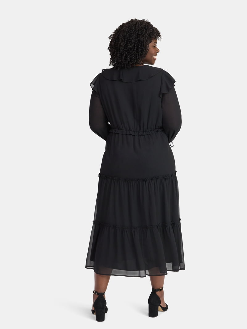 black tier midi dress Maxi Black Sequin Beaded Split Dress With Gloves – Selene Dress main image 1