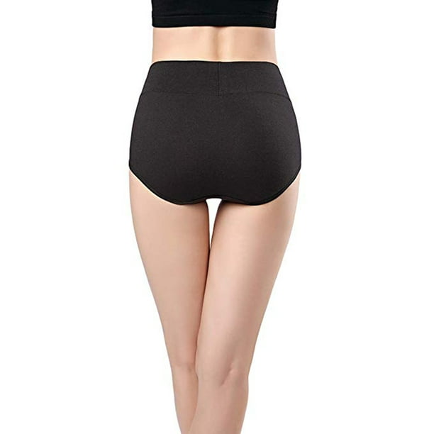Women's Black Briefs Cotton Plus Size Underwear Seamless Breathable Solid  Comfortable High Waist Control Microfiber Brief Pantie-4 Pack 