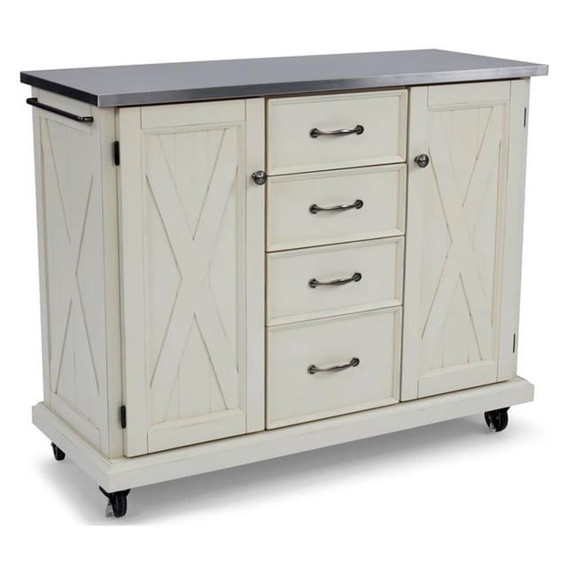 Homestyles Seaside Lodge Wood Kitchen Cart with Stainless Steel Top in Off White