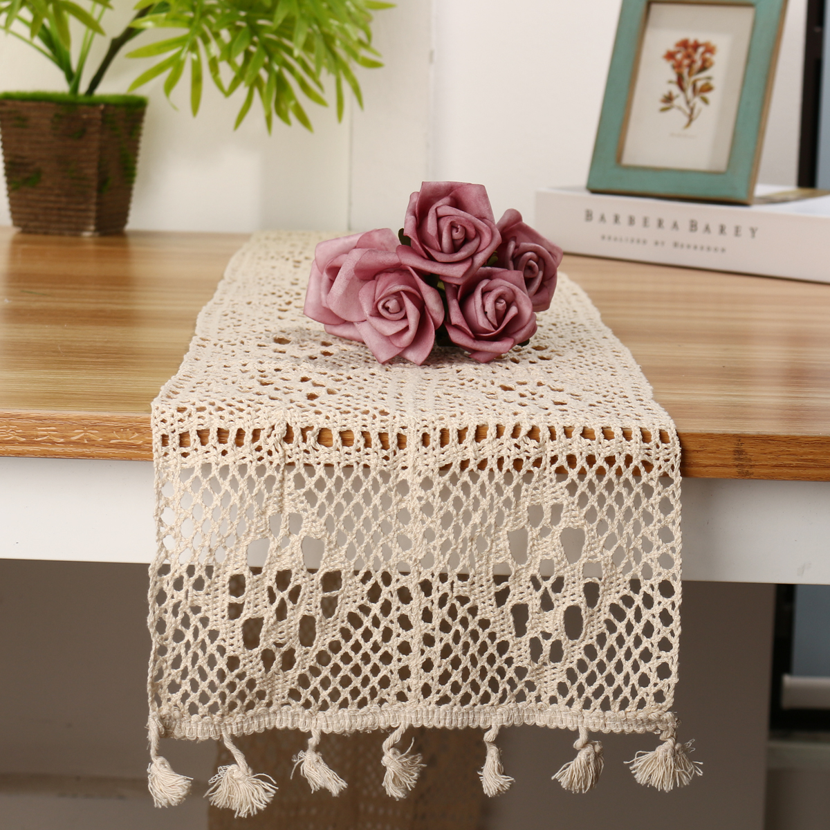 Lace Flower Embroidery Tablecloth Tassel Table Cloth Cover Wedding Party Home