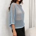 thumbnail image 4 of WULMLEO Crochet Tops for Women Summer Beach Swim Cover Ups Knit Beach Cover Up Short Sleeve Hollow Out Shirts Blue M, 4 of 5