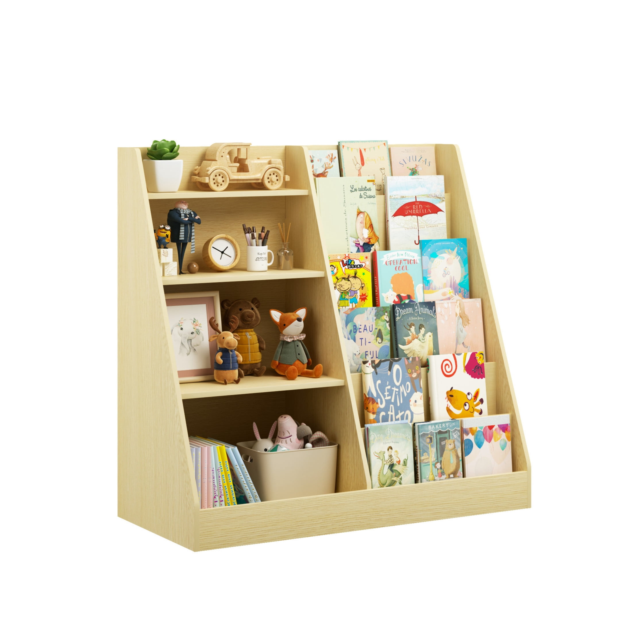 Noble House Kids Bookshelf and Toy Storage Organizer, 4-Tier Wooden Bookcase for Nursery, Playroom, Natural