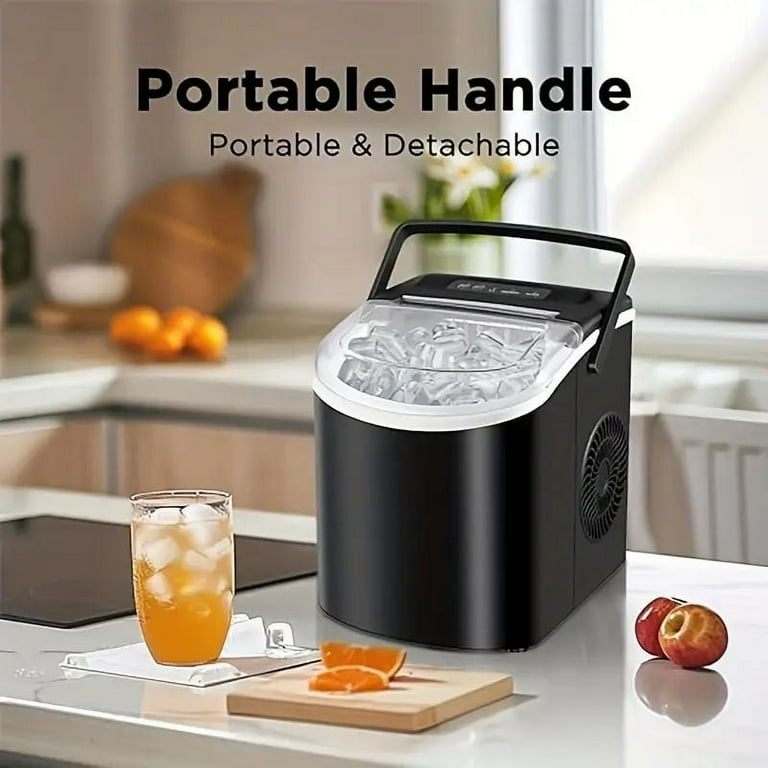 HUMSURE Countertop Ice Maker Machine with Handle, 26lbs  Per Day, 9 Ice Cubes Ready in 7 Mins, Self-Cleaning Portable Ice Maker with Basket and Scoop, for Home/Party/Kitchen/Camping/RV(Black)