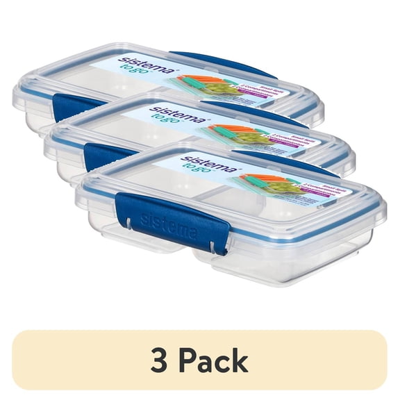 (3 pack) (3 pack) Sistema 1.4 Cup Small Split To Go Food Storage Container, Blue