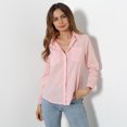 thumbnail image 4 of Nueva manera de las mujeres camisa floja sólido Turn-Down cuello manga larga ocasional del bolsillo Abanopi Rosa L, 4 of 7