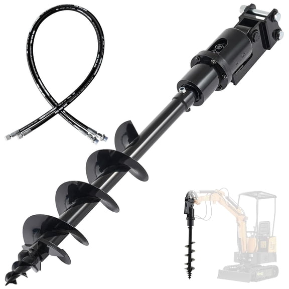 MMS 6" Auger Drill for Mini Excavator, Hydraulic  Attachments with 2 Hydraulic Hoses, Drilling Depth 40" Detachable Drill Rod for 0.8-2 Tons Mini Excavators
