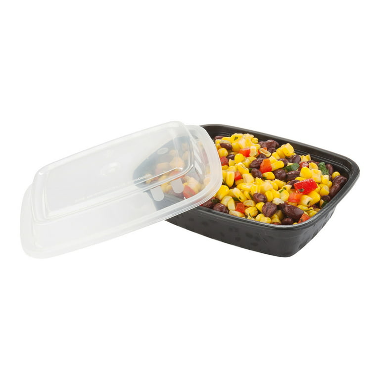 Asporto 24 oz Rectangle Black Plastic To Go Box - with Clear Lid,  Microwavable - 8 x 5 1/4 x 1 3/4 - 100 count box