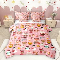 Homewish Cute Fox Penguin 7 Pieces Bedding Comforter Set,Christmas Snowman Santa Claus Full Bedding Set,Cartoon Xmas Reindeer Fitted Sheet Flat Sheet For Girrls Teens,Super Cozy Room Decor Reversible