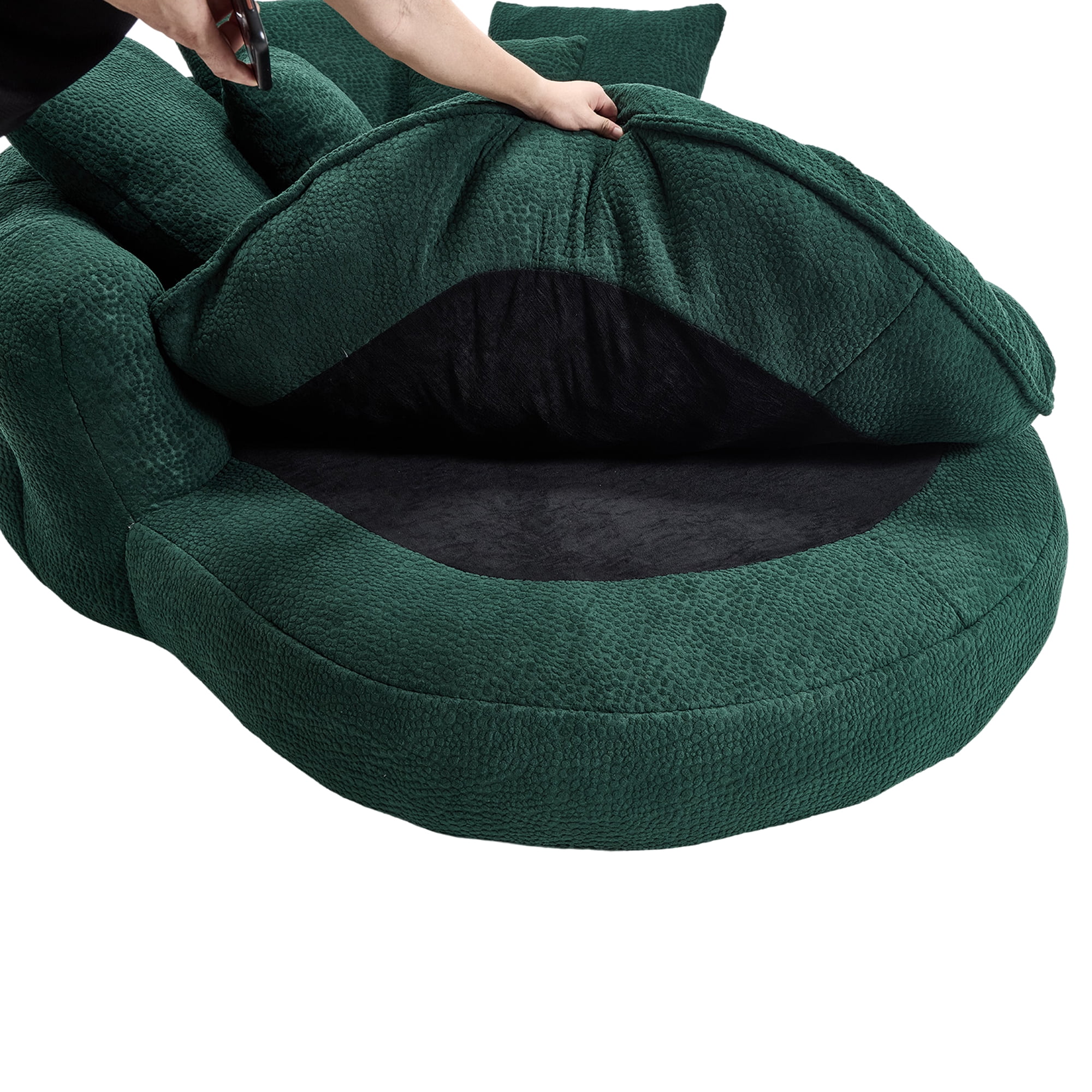 Aukfa Oversized Bean Bag Sofa, 59.84" Deep Sleeper Chaise with 5 Pillows, Chenille, Green