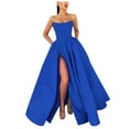 thumbnail image 2 of Satin Prom Dresses for Women Sleeveless Strapless Slit Zip Back A Line Maxi Dress Evening Ball Gown Wedding Guest Dress, 2 of 8