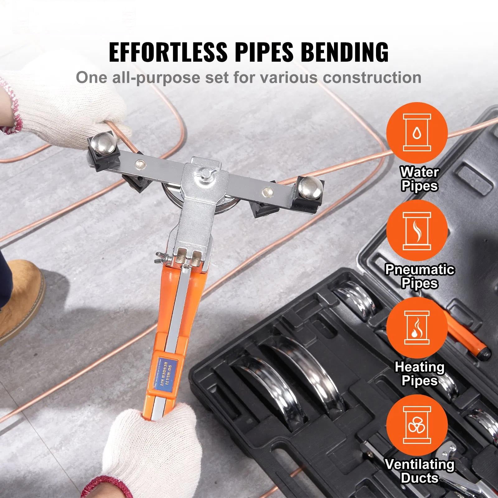 Pipe Tube Bender, Ratcheting Tubing Bender, Reverse Pipes Bending Tools with 7 Dies and Pipe Cutter for HVAC Air Conditioning Refrigerator Repair
