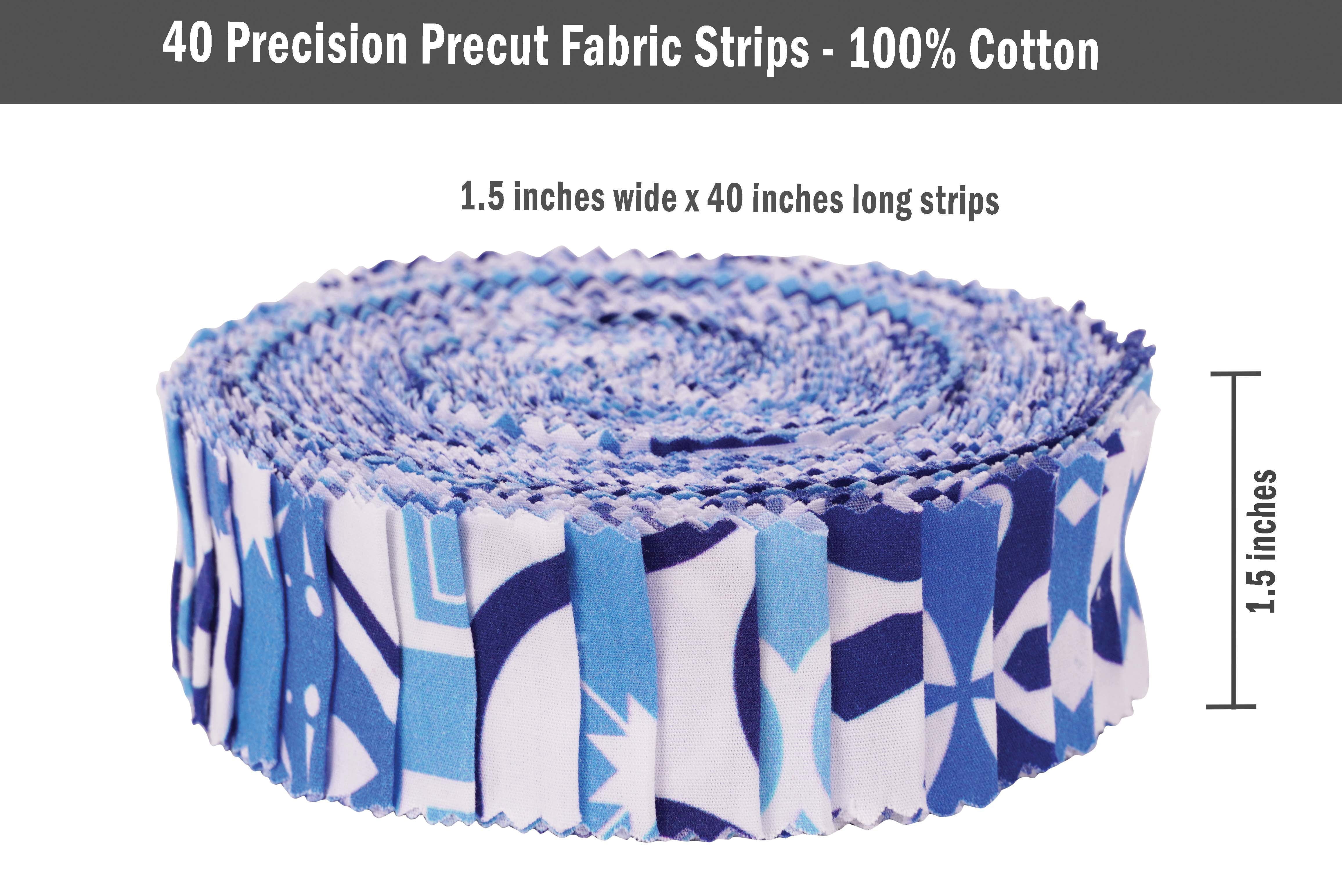 Soimoi 40Pcs Mosaic Print Precut Fabrics Strips Roll Up 1.5x42inches Cotton Jelly Rolls For Quilting - Medium Blue