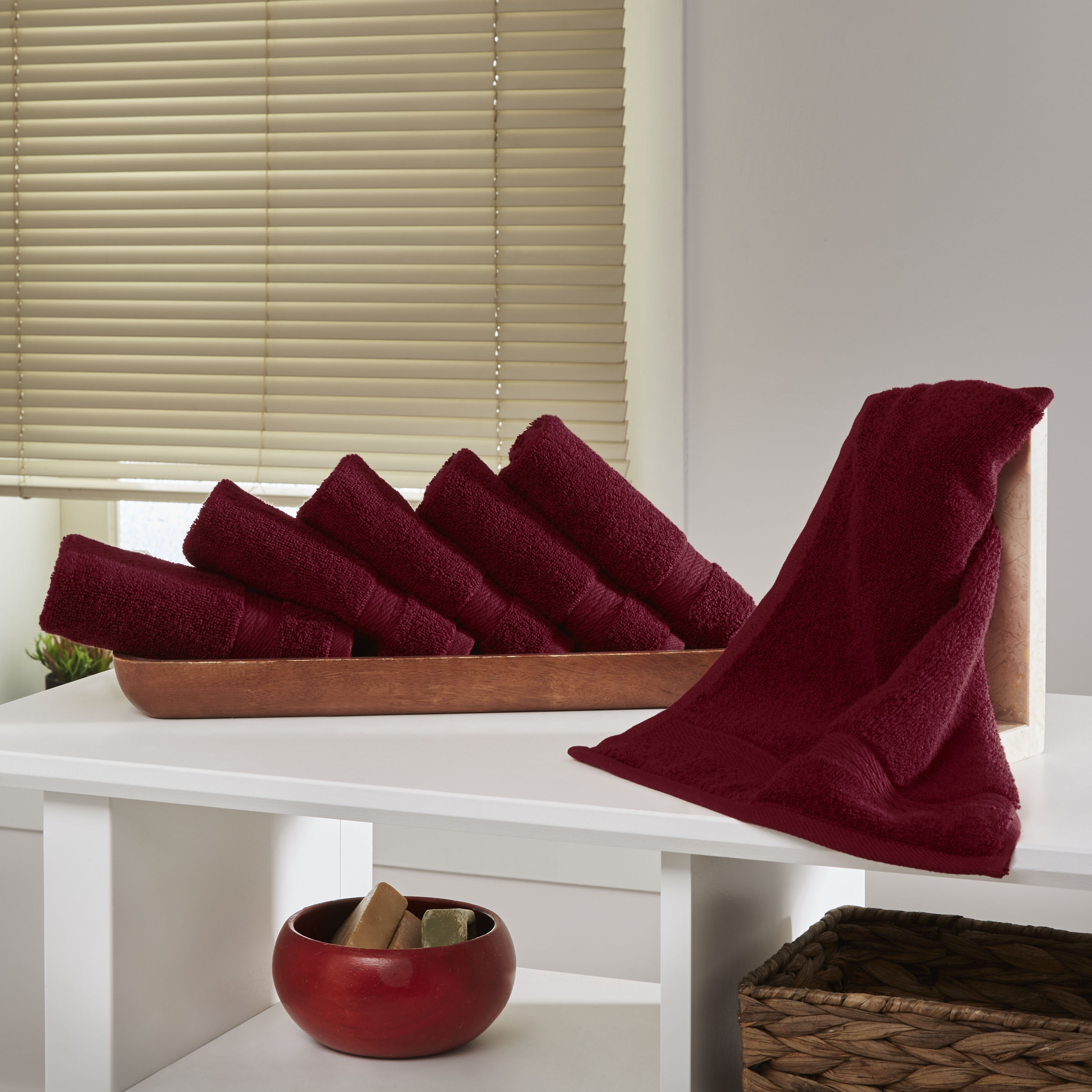 Ozdilek 6-Piece Washcloth Set 13x13 Bath Towels 100% Turkish Cotton, 600 GSM, Soft, Gentle on Sensitive Skin, Multi-Purpose Use, Washable, Reusable, Ideal for Baby Care & Spa 6 Towels (Brick Red)