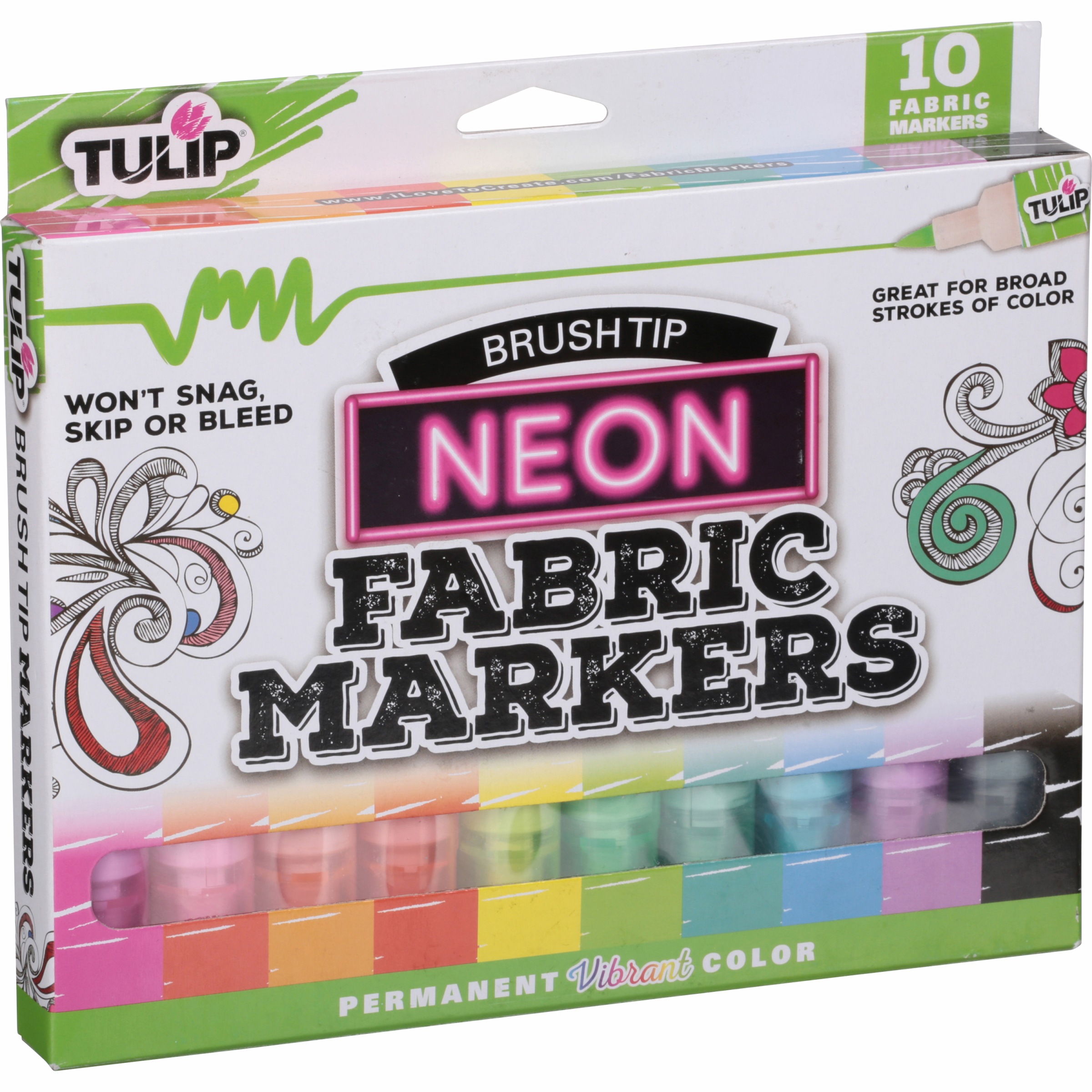 Tulip Brush Tip Neon Fabric Markers, 10-Pack photo 4
