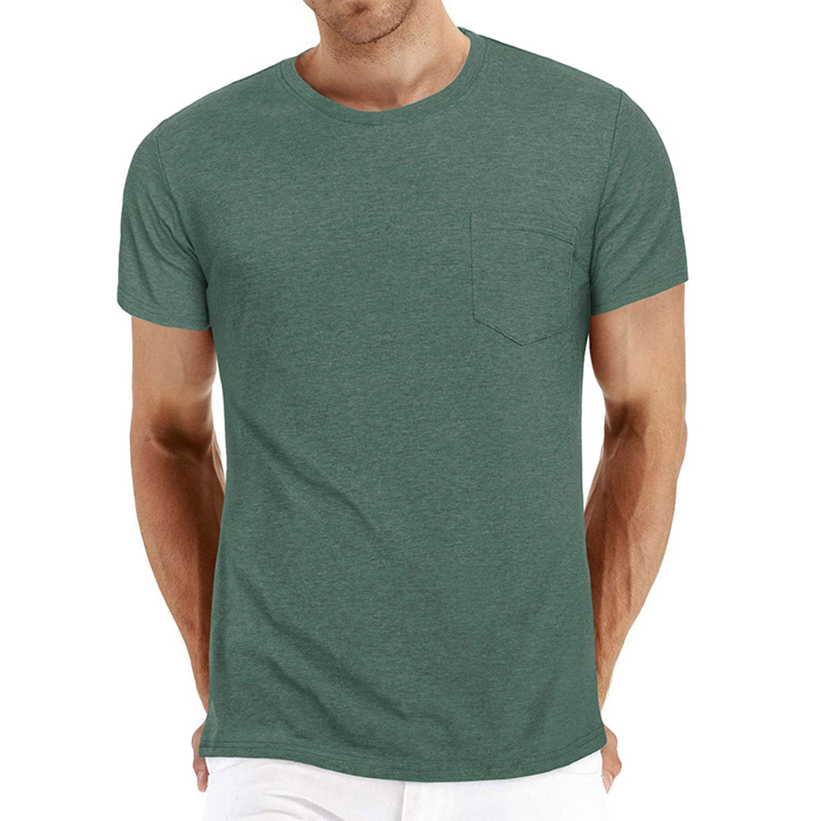 Mens Casual Top Solid Color Short Sleeve T-shirt Crew Neck Tee Basic Gym Cotton 