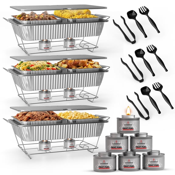 Disposable Chafing Dish Buffet Set - Large Full Size (33 pcs) – Catering Food Warmers with Half-Sized Serving Pans, Covers, Racks, Utensils & Fuel Cans - Perfect for Buffets, Parties & Food Serving