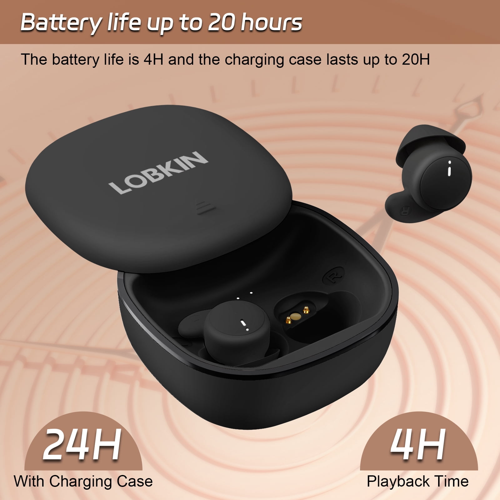 LOBKIN Sleep Earbuds,Mini Wireless Earbuds,Sleeping Headphones,20H Playtime Ear Buds with IPX6 Waterproof Earphones for Side Sleepers,Touch Control,Black