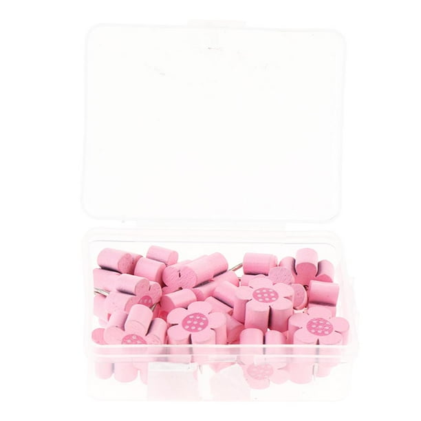 20 chinchetas decorativas de madera con forma de flor para tablero de corcho Rosado