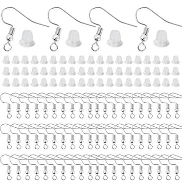 200PCS Hypoallergenic Bead & Spring Surgical Stainless Steel Earring Hooks With 200pcs Earring backs For Jewelry Making DIY (Silver).