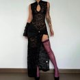 thumbnail image 4 of Sexy and fashionable lace hollow-out high slit slim sleeveless dress for women, 4 of 4