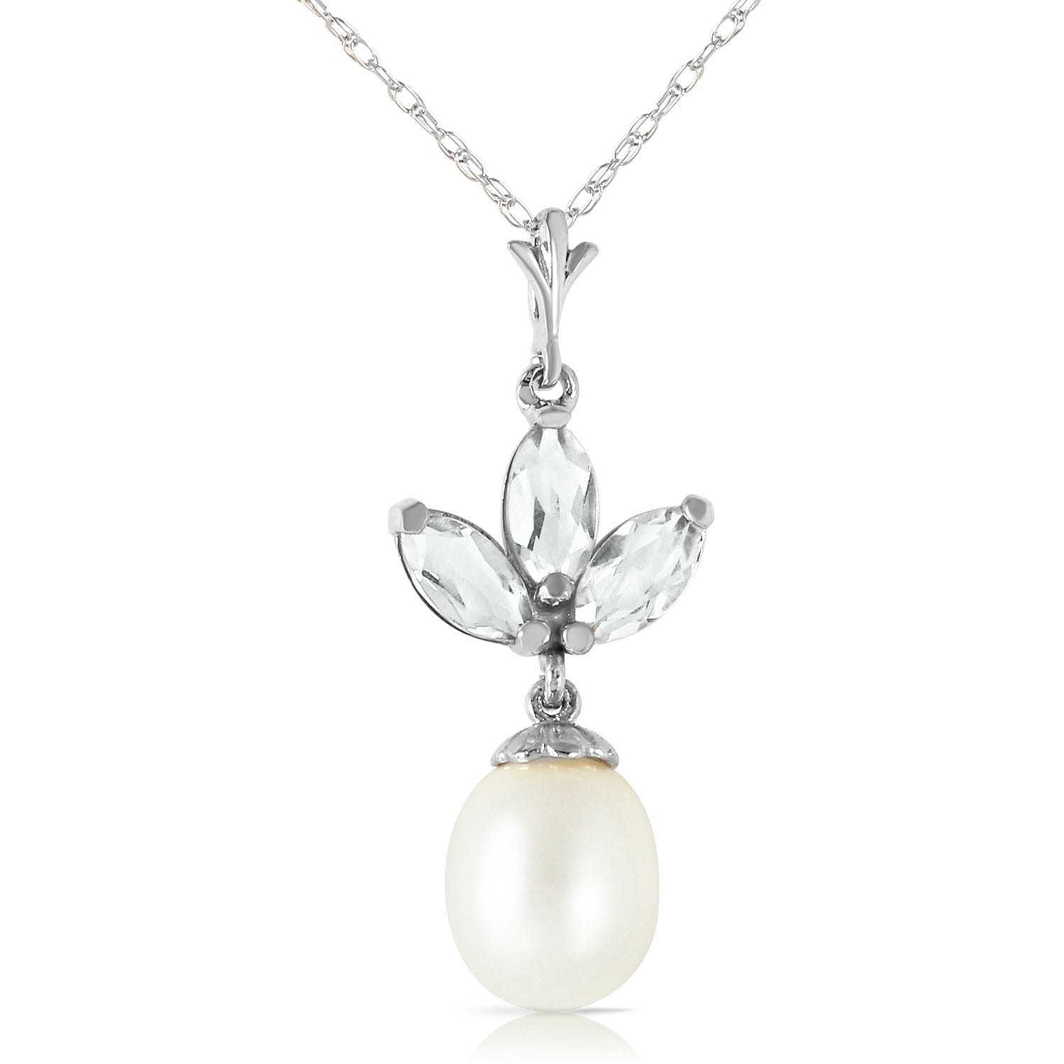 Galaxy Gold 14K Solid Gold Natural Green Amethyst Necklace for Women - White Gold Fine Jewelry
