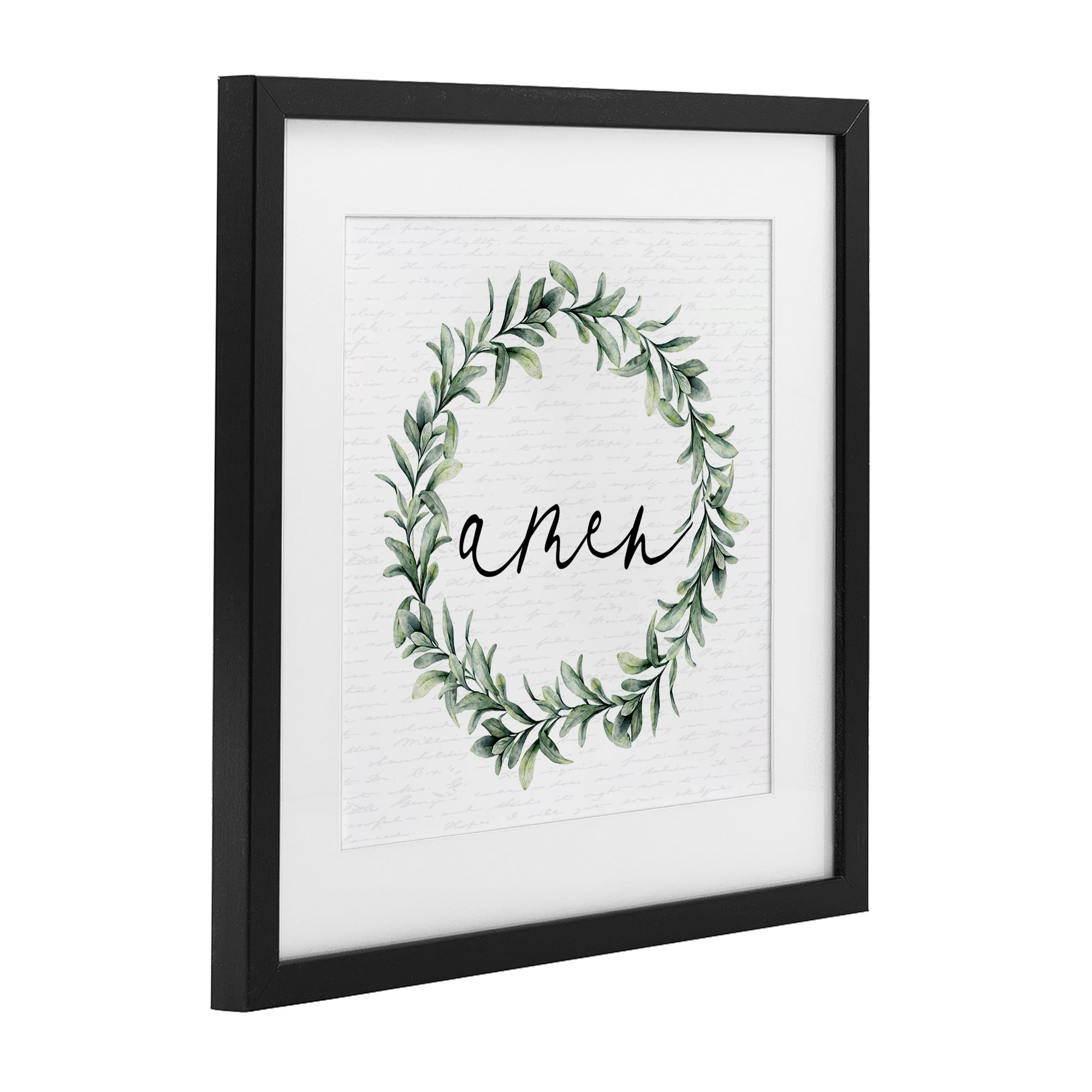 Amen Botanical Wreath & Script Black Framed Print Under Glass, design by Lettered and Lined