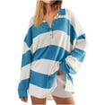 thumbnail image 3 of AJHSAKLt Hoodies for Women Oversized Sweatshirts Fall Fashion 2025 Striped Color Block Long Sleeve Button V Neck Pullover Tops Essentials Hoodie Blue1, 3 of 5