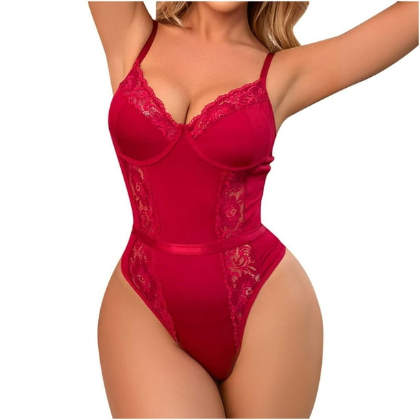 jovati Ladies Cute Girl Solid Erotic Lingerie Sexy Perspective Sling Slim  Bodysuit 