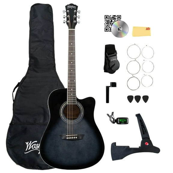 Washburn WA90CE Acoustic-Electric Guitar Kit - Black Bundle with Gig Bag, Strap, Picks, Strings, Stand, Instructional DVD and Austin Bazaar Polishing Cloth