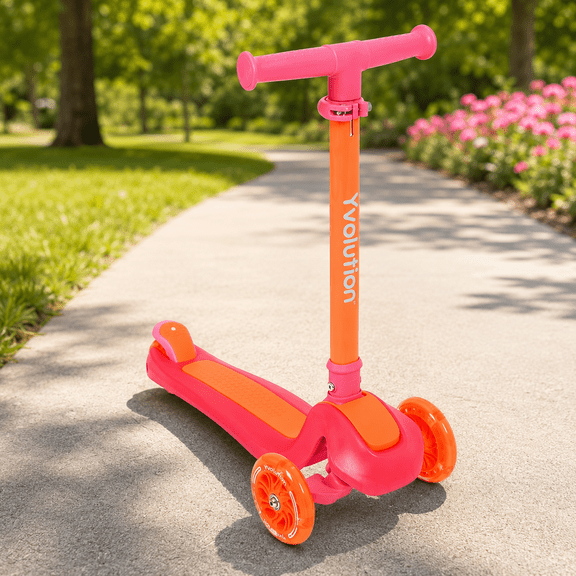 Yvolution Glider Air 3-Wheel Kids Scooter, Foldable Lean-to-Steer Scooter with LED Front Wheels, Adjustable Handlebar, Rear Foot Brake, Ages 3–8